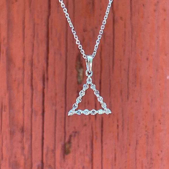 Solid 14k White Gold and Diamond Petite Minimalist Triangle Pendant - Picture 1 of 4